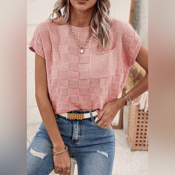 Sweaters - Dusty pink lattice texture knit sweater S M L